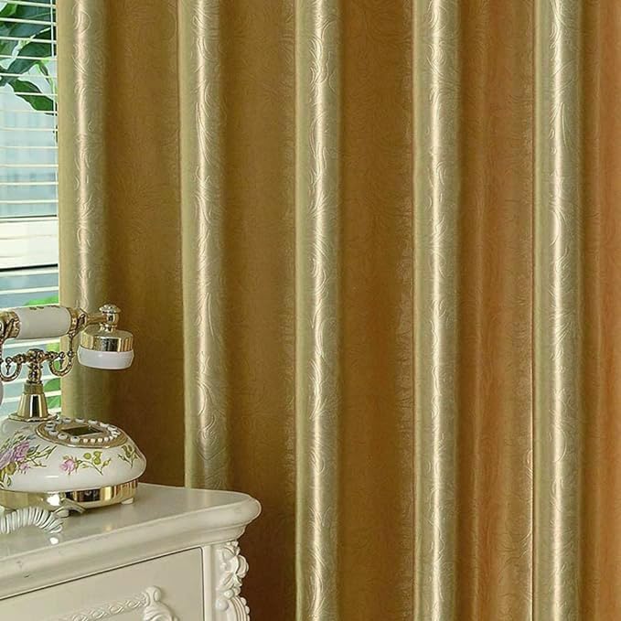 MYRU 2 Panels Set Semi Blackout Gold Curtains for Living Room Embossed Flower Curtains for Bedroom (2 Panels 52 x 84 Inch, Gold) - Image 4